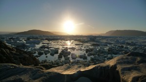 Sunset on the sea of Icebergs