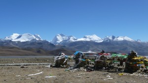 Himalayan mountains and prayer flags