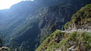 Mountains, forest and waterfalls around Zhangmu