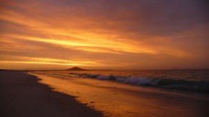 Sea, sunset at KariKari Bay, New Zealand