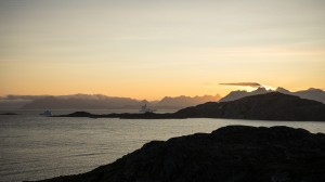 Sunset on the ocean of icebergs, Kulusuk, Greenland